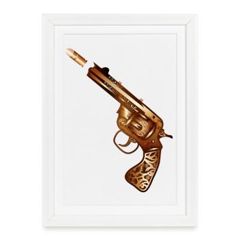 revolver steampunk richement décoré avec cartouche - Affiche encadrée (27 × 37 cm) - blanc - Devant