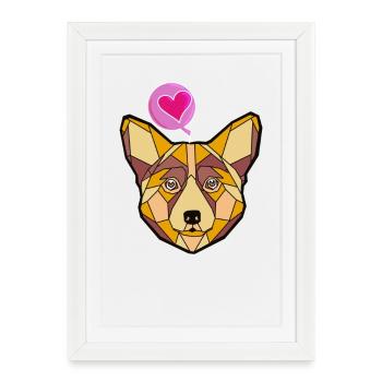 Geometric Dog with Heart - Framed poster (27 × 37 cm) - white - Front