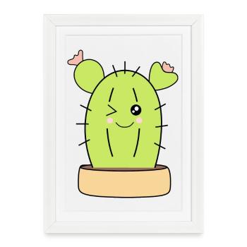 Kawaii Cactus T-shirt Gift Christmas - Framed poster (27 × 37 cm) - white - Front