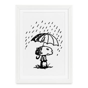 Champignon sous la pluie - Affiche encadrée (27 × 37 cm) - blanc - Devant