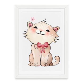Cute cat watching a cherry blossom - Framed poster (27 × 37 cm) - white - Front