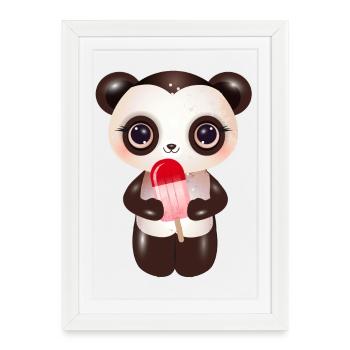 Panda mignon avec de la crème glacée rouge sur le style - Affiche encadrée (27 × 37 cm) - blanc - Devant