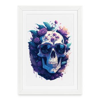 Pastel-colored floral skull with sunglasses - Framed poster (27 × 37 cm) - white - Front
