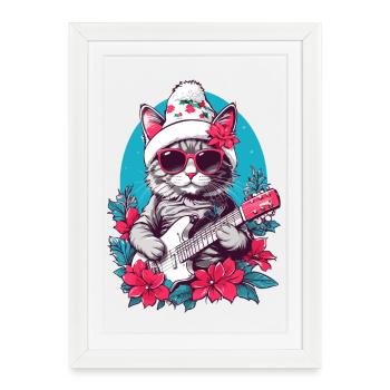 Cute cat with guitar - Framed poster (27 × 37 cm) - white - Front
