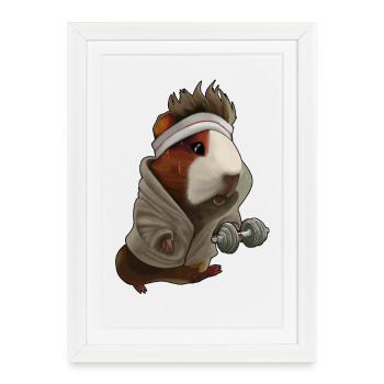 Design sportif de cochon d’Inde – Drôle et mignon - Affiche encadrée (27 × 37 cm) - blanc - Devant