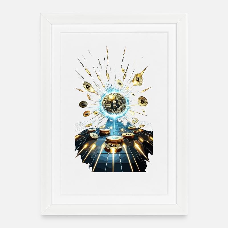 Bitcoin Explosion Conception d’art numérique - Affiche encadrée (27 × 37 cm) - blanc