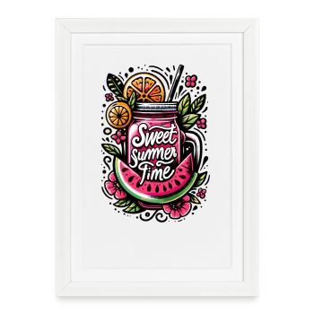 Summery fruit drinking bag - Framed poster (27 × 37 cm) - white - Front