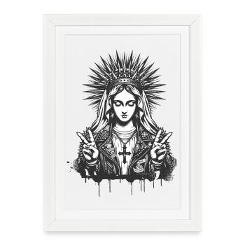 Mère de Dieu Marie en punk avec une tenue en cuir - Affiche encadrée (27 × 37 cm) - blanc - Devant