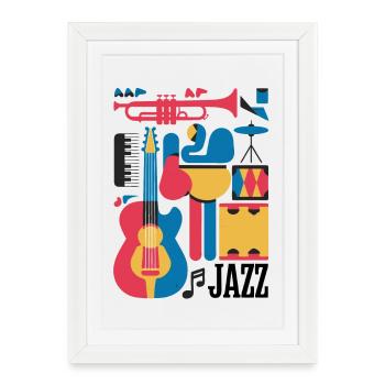 Happy Musical Notes and Instruments Illustration - Framed poster (27 × 37 cm) - white - Front