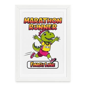 T-Rex Marathonien - Affiche encadrée (27 × 37 cm) - blanc - Devant