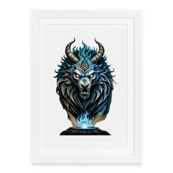 Un animal bleu féroce, - Affiche encadrée (27 × 37 cm) - blanc - Devant