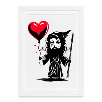 Odin avec ballon cœur - Heartful Creatures - Affiche encadrée (27 × 37 cm) - blanc - Devant