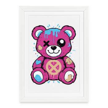 Mignon Rebel Teddy - Design streetwear coloré - Affiche encadrée (27 × 37 cm) - blanc - Devant