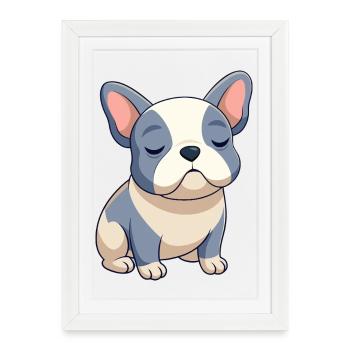 Bulldog français bleu et beige en train de dormir - Affiche encadrée (27 × 37 cm) - blanc - Devant