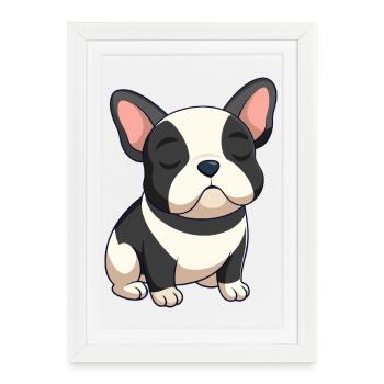 Bulldog français noir et beige en train de dormir - Affiche encadrée (27 × 37 cm) - blanc - Devant