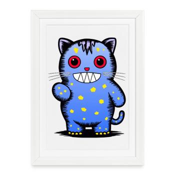 Playful blue cat character with stars - Framed poster (27 × 37 cm) - white - Front