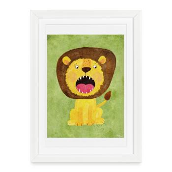 Lion mignon pour la chambre des enfants - Affiche encadrée (27 × 37 cm) - blanc - Devant