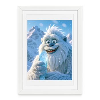 Playful Yeti eating giant icicle  cream - Framed poster (27 × 37 cm) - white - Front