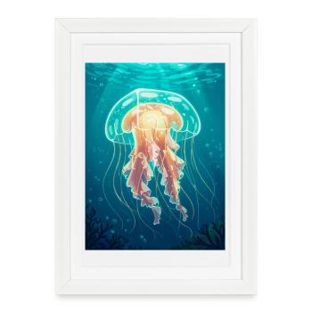 Comic style box jellyfish, transparent cube-shaped - Framed poster (27 × 37 cm) - white - Front