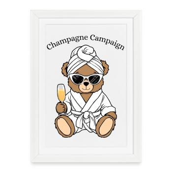 Party Teddy in a bathrobe – Prosecco & Friends - Framed poster (27 × 37 cm) - white - Front