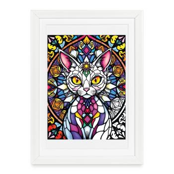 Chat En Vitrail Mosaïque - Affiche encadrée (27 × 37 cm) - blanc - Devant