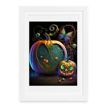 Citrouilles d’Halloween lumineuses avec motif - Affiche encadrée (27 × 37 cm) - blanc - Devant