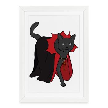 Nocturnal Vampire Cat - Framed poster (27 × 37 cm) - white - Front