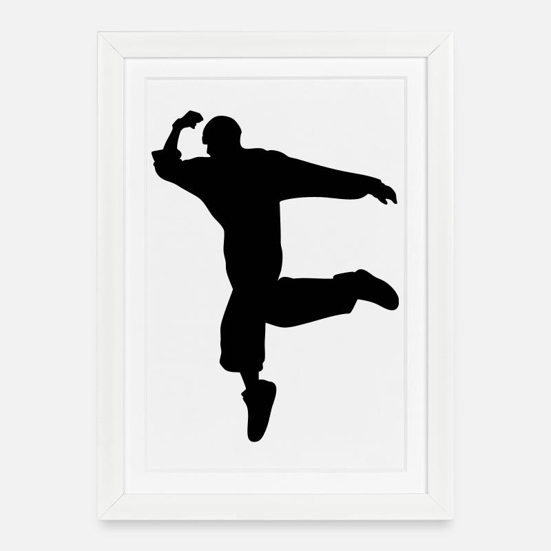B-Boy Silhouette – Breakdance Move - Gerahmtes Poster (27 × 37 cm) - Weiß