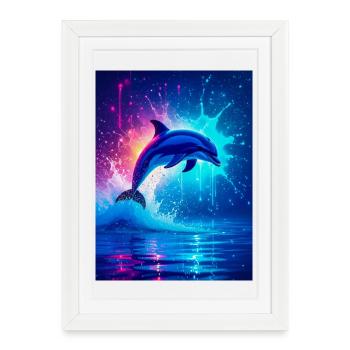 A radiant dolphin leaps through waves of turquoise - Framed poster (27 × 37 cm) - white - Front