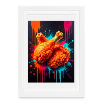 Poulet frit doré éclatant à travers les vagues - Affiche encadrée (27 × 37 cm) - blanc - Devant