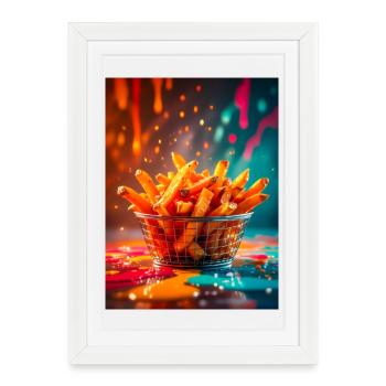 Frites de patates douces brillant dans un néon abstrait vif - Affiche encadrée (27 × 37 cm) - blanc - Devant
