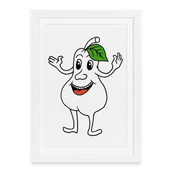 Poire avec visage rieur - Affiche encadrée (27 × 37 cm) - blanc - Devant