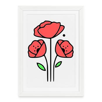 Coquelicots-coquelicots-minimaliste-Line-Art-1 - Affiche encadrée (27 × 37 cm) - blanc - Devant