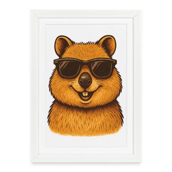 Quokka avec lunettes de soleil - Affiche encadrée (27 × 37 cm) - blanc - Devant