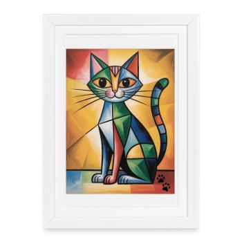 Cat Cubic - Affiche encadrée (27 × 37 cm) - blanc - Devant
