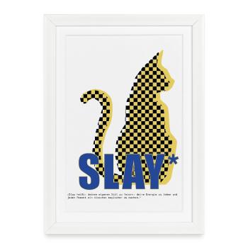Slay Katze Checker Silhouette - Affiche encadrée (27 × 37 cm) - blanc - Devant
