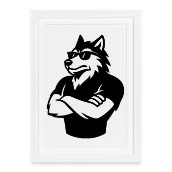 Badass Wolf Bouncer Nightlife Cool Bro - Framed poster (27 × 37 cm) - white - Front