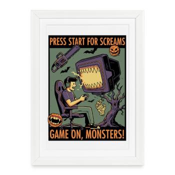 Play On, Monster: Spooky Gamer Design - Framed poster (27 × 37 cm) - white - Front