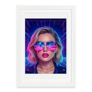 Retro Future Girl – Neon Eighties Portrait - Framed poster (27 × 37 cm) - white - Front