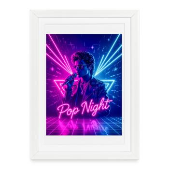 Boombox Pop Night – Eighties Sound Style - Framed poster (27 × 37 cm) - white - Front