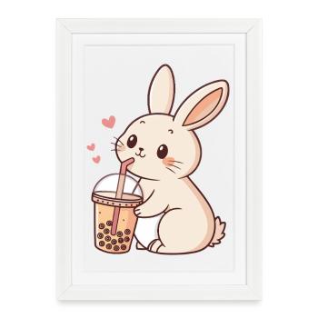 Kawaii bunny and pastel bubble tea - Framed poster (27 × 37 cm) - white - Front