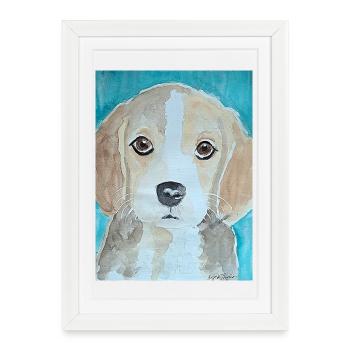 Chiot Beagle, aquarelle - Affiche encadrée (27 × 37 cm) - blanc - Devant