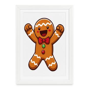 Joyeux dessin animé de Noël du Bonhomme en pain d’épices - Affiche encadrée (27 × 37 cm) - blanc - Devant