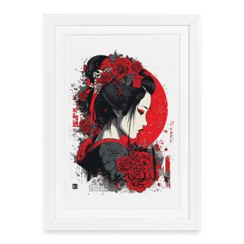 Geishas aux roses rouges - Affiche encadrée (27 × 37 cm) - blanc - Devant