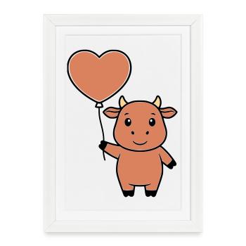 Mignonne Vecteur d’amour en forme de cœur de vache - Affiche encadrée (27 × 37 cm) - blanc - Devant