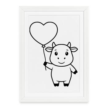 Sweet Cow Heart Balloon Love Plan - Affiche encadrée (27 × 37 cm) - blanc - Devant