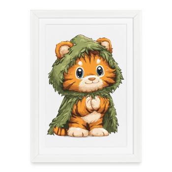 Tigre câlin en cape de mousse - Affiche encadrée (27 × 37 cm) - blanc - Devant