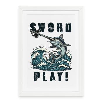 Humour Espadon Sword Play Vintage - Affiche encadrée (27 × 37 cm) - blanc - Devant
