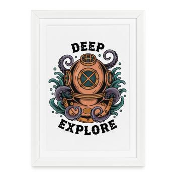 Vintage Diving Bell Deep Explore Octopus - Framed poster (27 × 37 cm) - white - Front