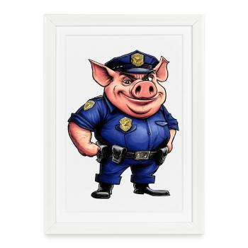 Cochon policier - Affiche encadrée (27 × 37 cm) - blanc - Devant